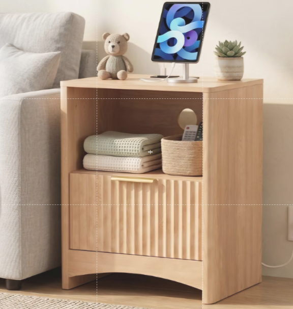 Marsail Wooden Nightstand with Drawer, Modern Night Stand with Charging Station and Storage