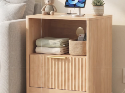 Marsail Wooden Nightstand with Drawer, Modern Night Stand with Charging Station and Storage