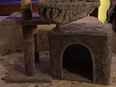 Cozy Gray Multi-Level Cat Tree Tower with Scratching Post and Condo