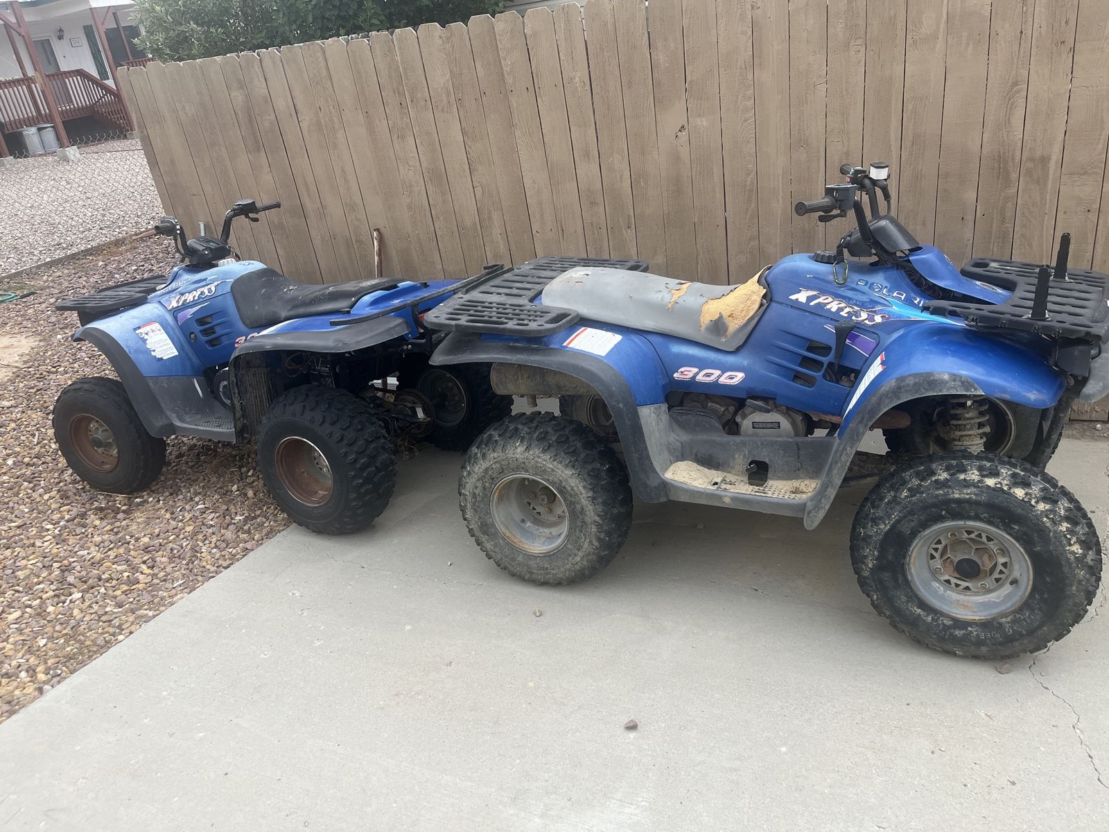 Pair of Polaris Xpress 300 ATVs - Blue 4-Wheelers for Parts or Repair