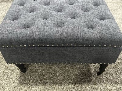 Tufted Storage Ottoman, Dark Gray Fabric with Nailhead Trim