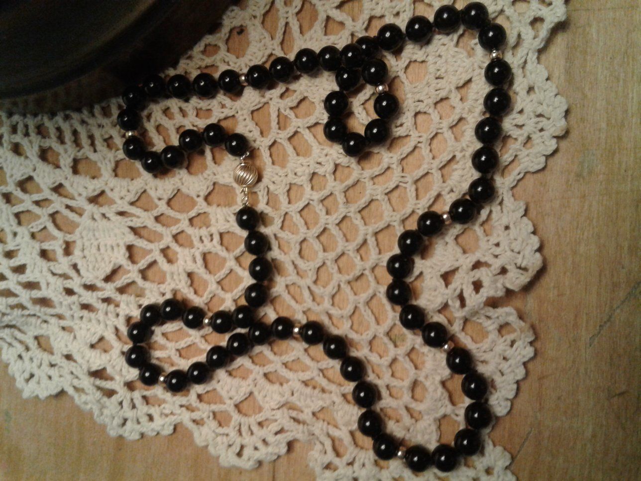 Vintage Black Onyx Necklace with 14kt Gold