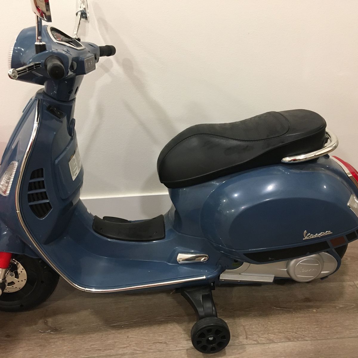 Vespa Kids Ride-On Scooter Electric 12V Battery Powered with Training Wheels Blue