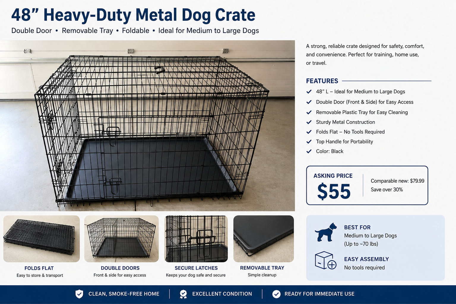 48" Heavy Duty Metal Dog Crate