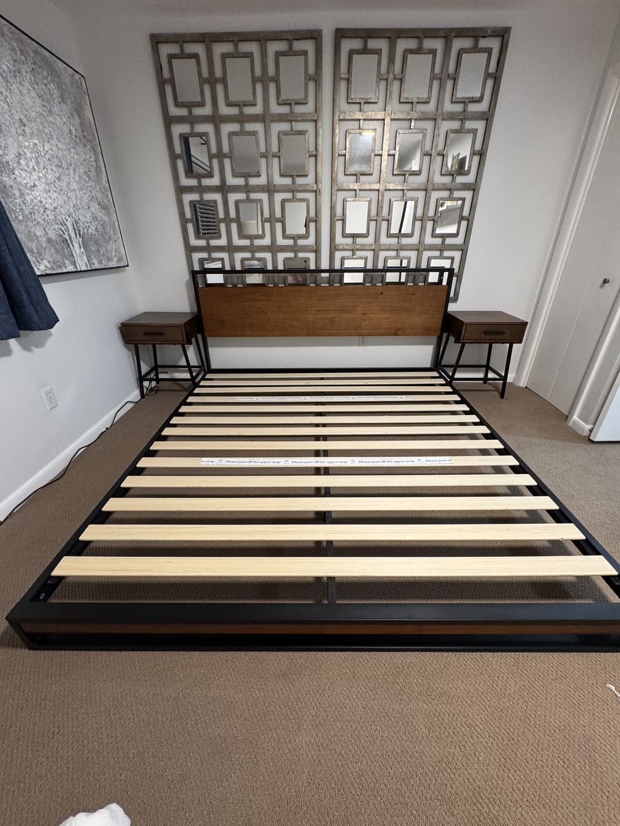 Wood and metal bed frame