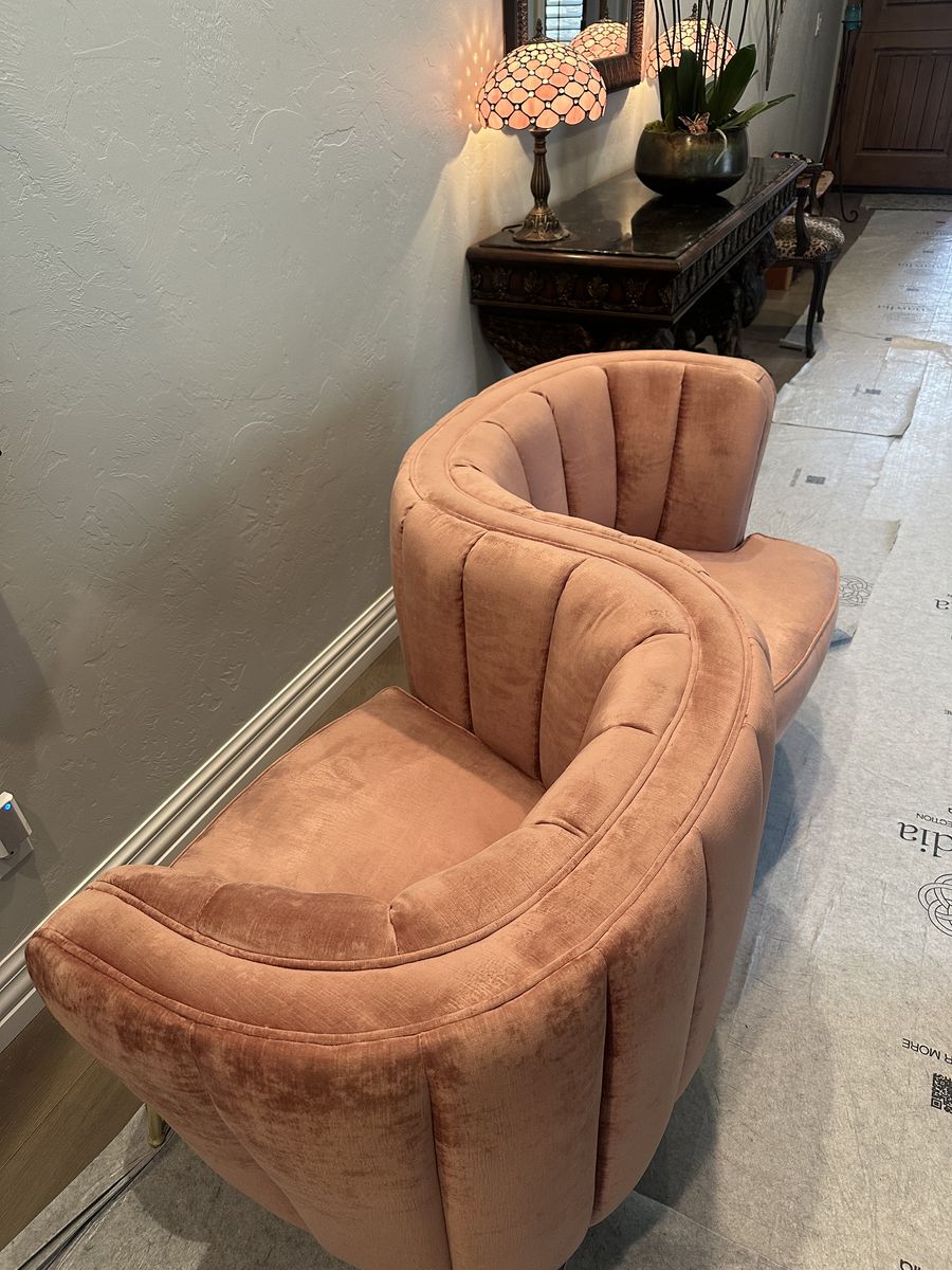 Pink Velvet Channel Tufted S-Curve Conversation Sofa Bench