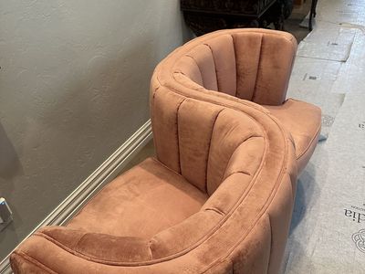 Pink Velvet Channel Tufted S-Curve Conversation Sofa Bench