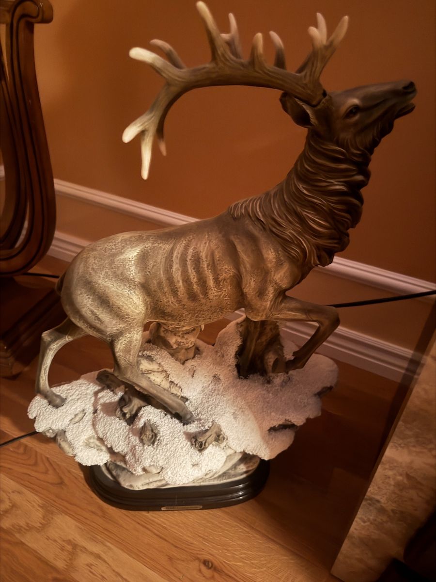 Vintage Elk Deer Figurine Statue on Snowy Base Display