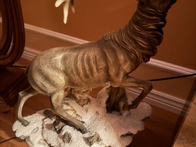 Vintage Elk Deer Figurine Statue on Snowy Base Display