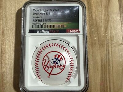 2025 Niue $2 Major League Baseball Yankees Silver Coin NGC PF 70 BullionPlus MLB