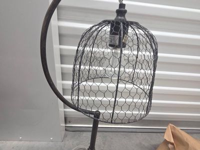 Industrial Farmhouse Style Metal Desk Lamp with Edison Bulb - Rustic Chicken Wire Cage Light