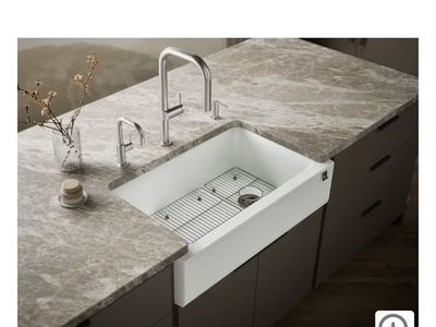 KOHLER K-25788-CM6 Cairn 34" undermount single-bowl farmhouse kitchen sink with fluted design