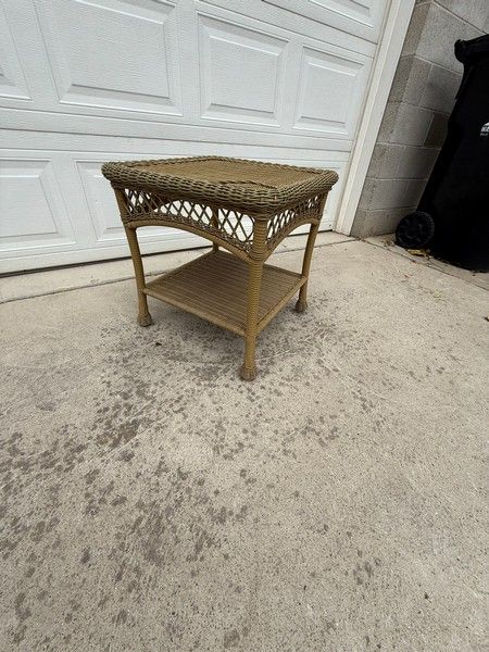 Wicker Rattan Square End Table - Side Table with Storage Shelf, Tan/Brown