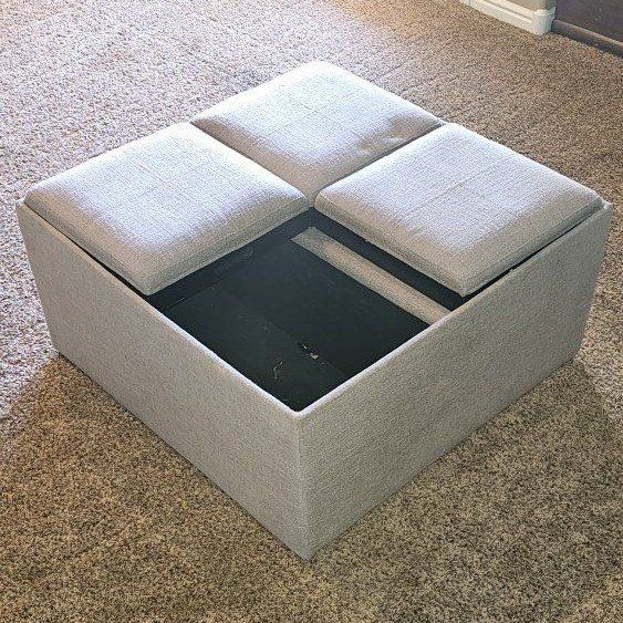 Multi-functional Ottoman with Storage & Serving Trays - Light Gray Fabric