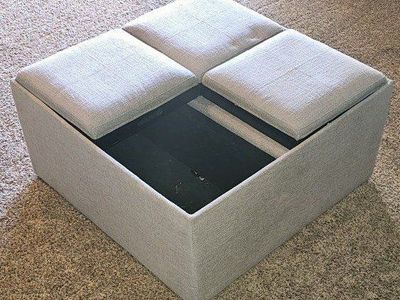 Multi-functional Ottoman with Storage & Serving Trays - Light Gray Fabric