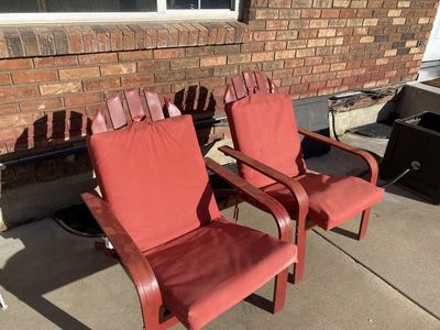 Red metal out door chairs