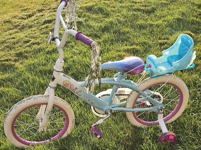 Disney Frozen Kids 16 Inch Bicycle with Training Wheels and Doll Seat