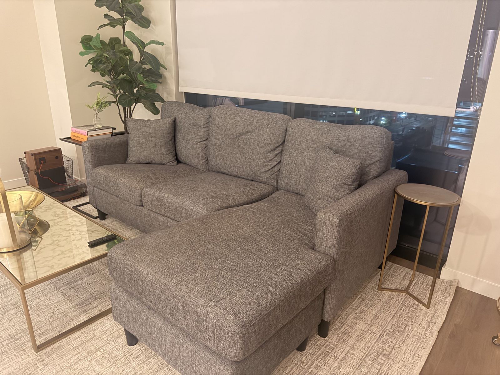 Modern Gray Fabric Sectional Sofa with Chaise and Accent Pillows