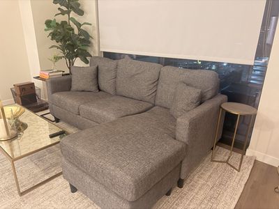 Modern Gray Fabric Sectional Sofa with Chaise and Accent Pillows