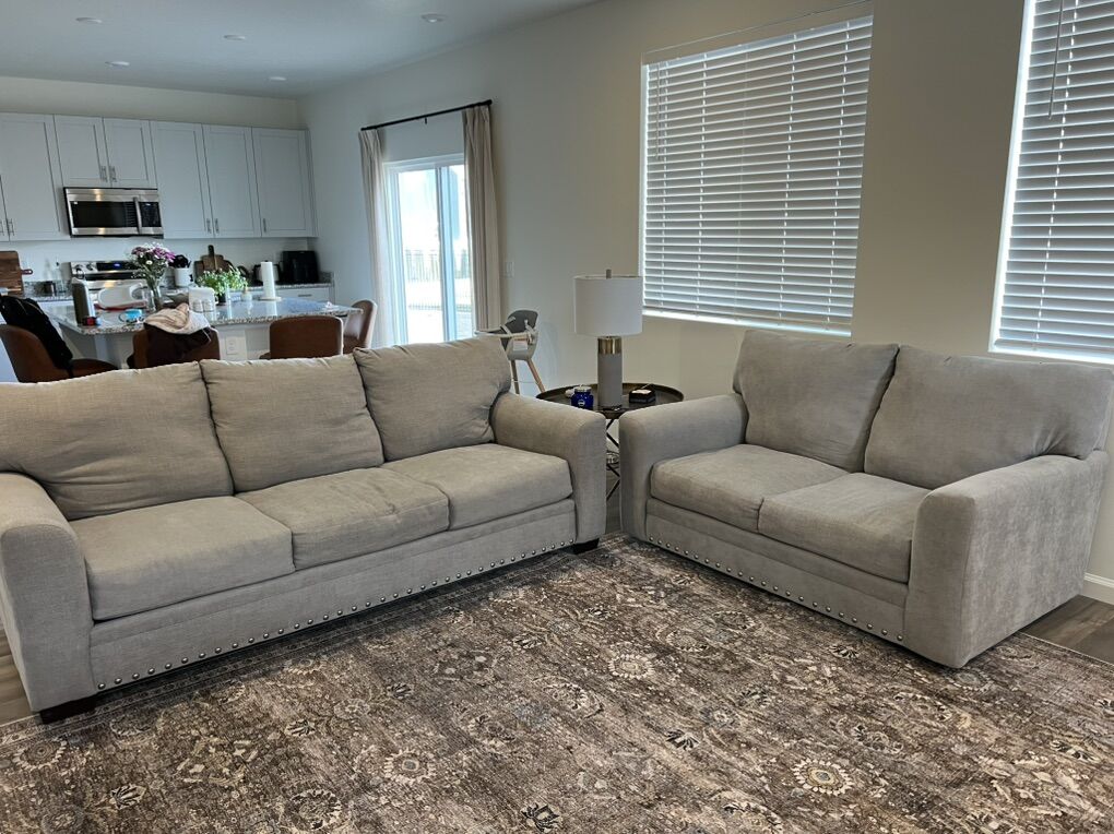 Gray Fabric Couch Set + Ottoman