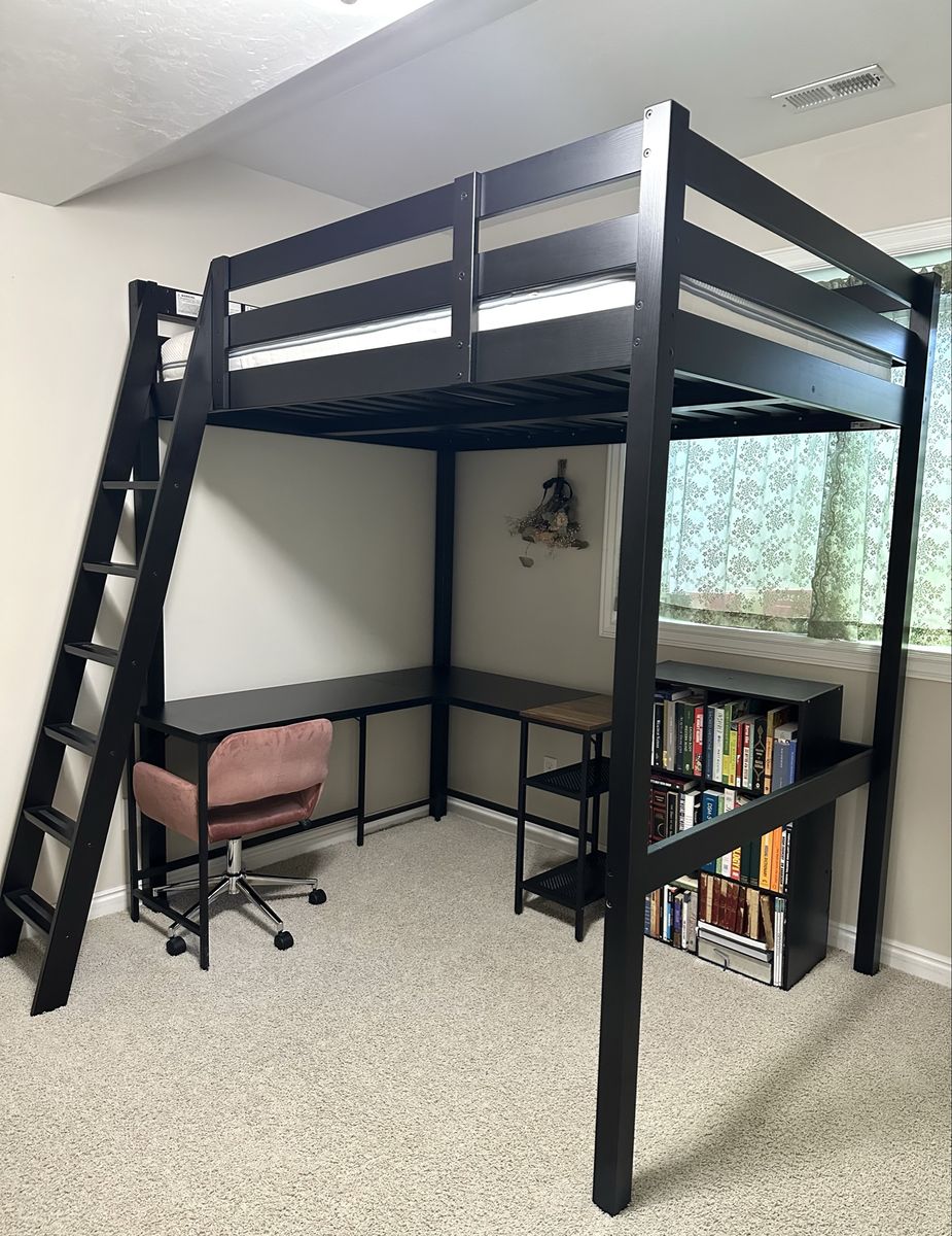 Dark Wood Loft Bed Frame – Sturdy & Space-Saving