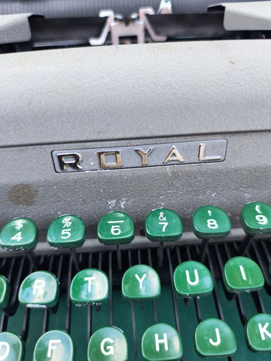 Vintage Royal Aristocrat Portable Typewriter with Green Keys, Hard Case, and Original Manual