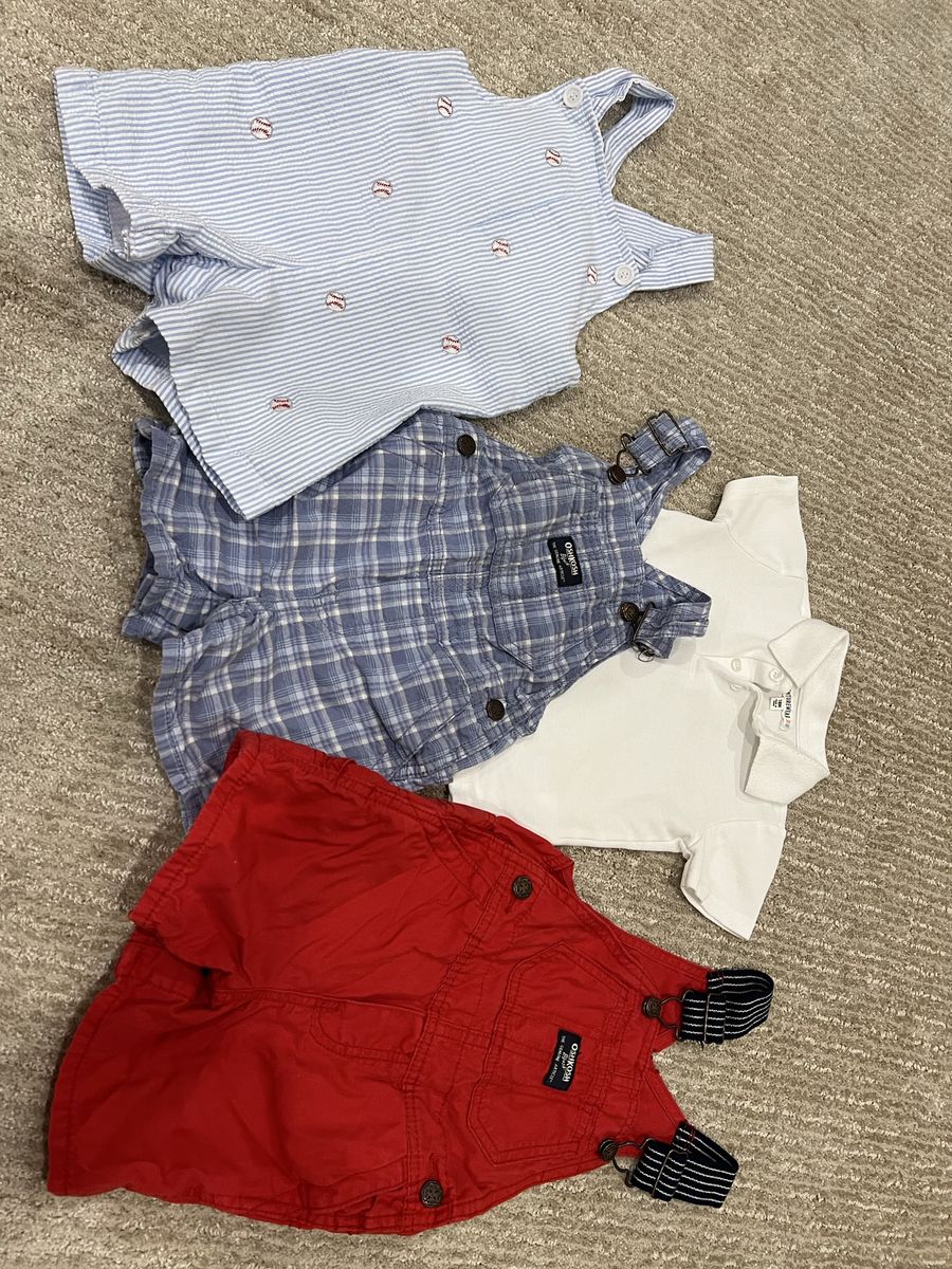 OshKosh B'gosh Baby Boy's Romper & Overalls Lot Size 18M with Bodysuits & Tee, 10 Pieces
