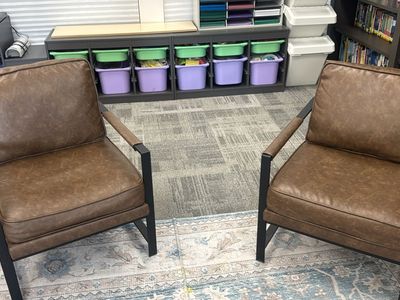 Set of 2 Brown Faux Leather Accent Armchairs with Black Metal Frame