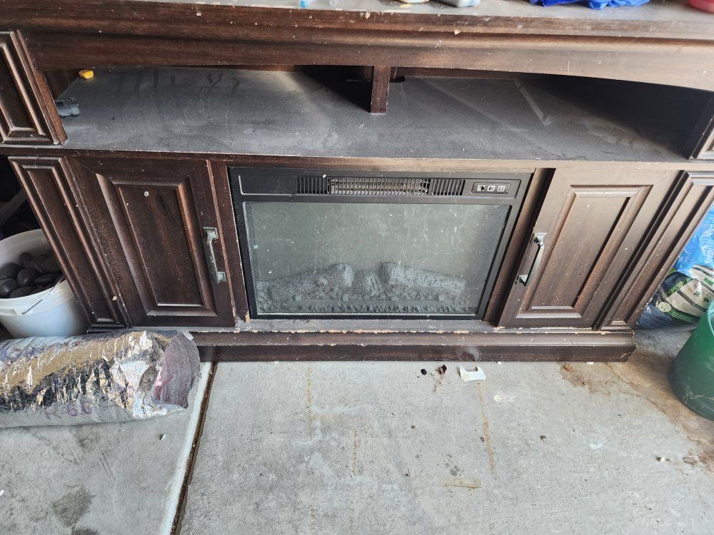 Dark Wood Electric Fireplace TV Stand Console with Storage
