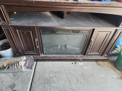 Dark Wood Electric Fireplace TV Stand Console with Storage