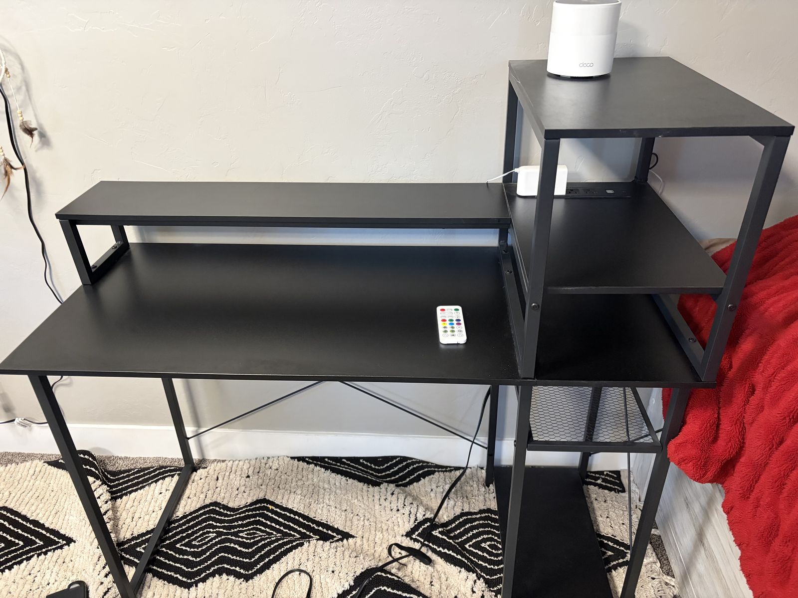 Modern Black Computer Desk with Shelves & Monitor Stand - Multi-functional Workstation
