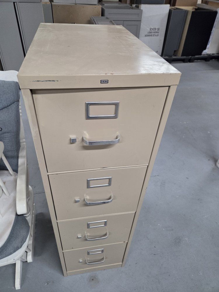 Vintage HON 4-Drawer Vertical Filing Cabinet - Tan Metal, Office Storage