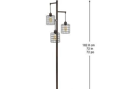 Industrial Style 72" Bronze 3-Light Cage Floor Lamp with Edison Bulbs