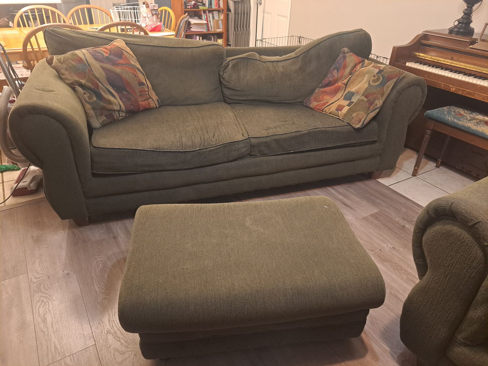 Green sofa, chair & ottoman $100
