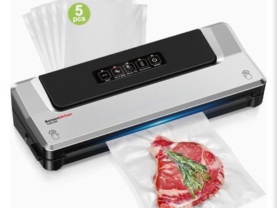 Bonsenkitchen VS2100 Vacuum Sealer Machine - Includes 5 Bags, Hose, and Interfaces