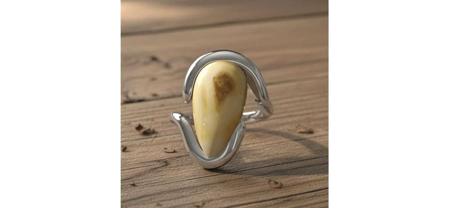 Sterling Silver Ladies Elk Ivory Bypass Ring - Custom Made