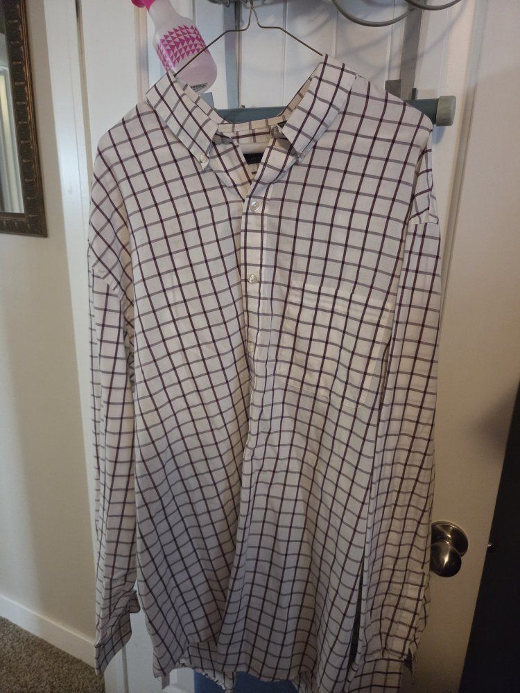 Men's 2XLT/2TGL Plaid Long Sleeve Button-Down Shirt - White/Burgundy Check