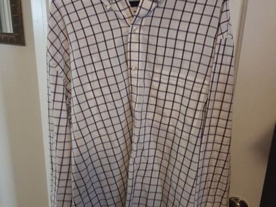 Men's 2XLT/2TGL Plaid Long Sleeve Button-Down Shirt - White/Burgundy Check