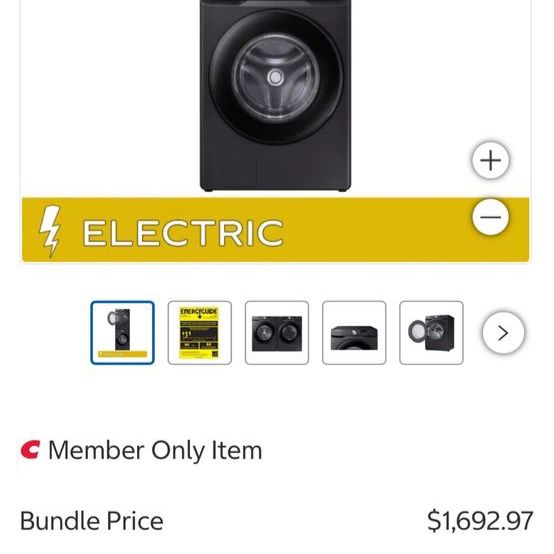 New open box Samsung 4.5 cu. ft. Front Load Washer with Vibration Reduction Technology+ and 7.5 cu. ft. ELECTRIC Dryer