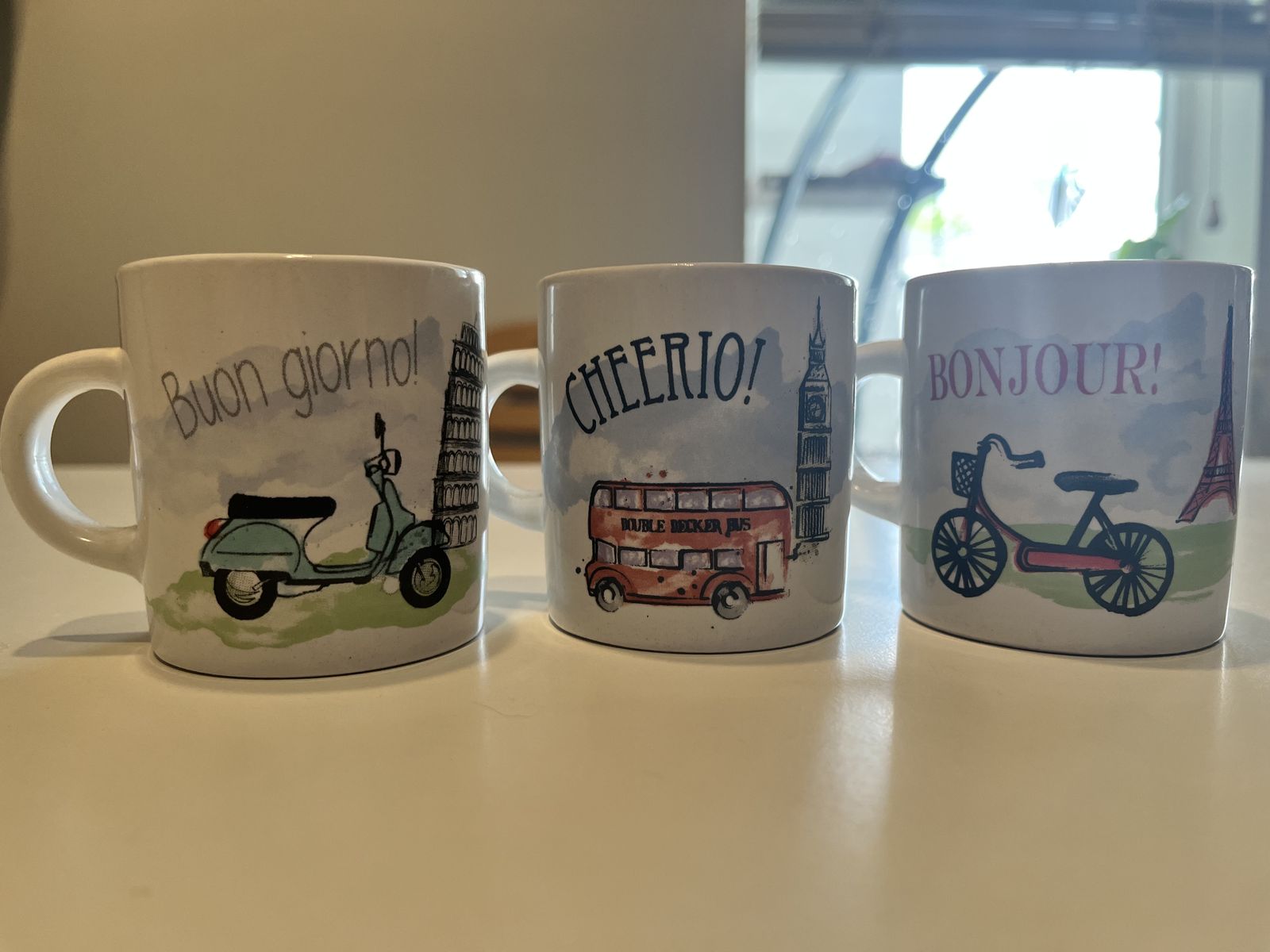 Set of 3 Boston Warehouse Cappuccino Mugs – Travel Theme