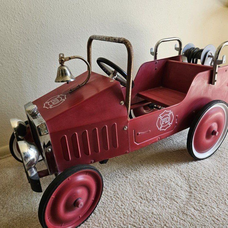 Vintage 1938 Fire Department Red Pedal Car with Bell & Hose Reel. Estate Sale
