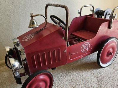 Vintage 1938 Fire Department Red Pedal Car with Bell & Hose Reel. Estate Sale