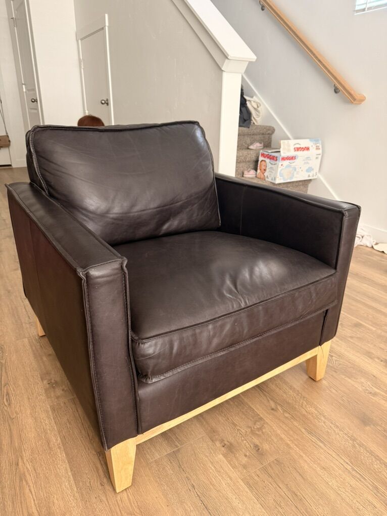 100% Italian Full Grain Black Leather Accent Chair