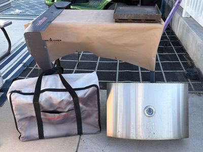 Camp Chef Pro 90X 3-Burner Outdoor Camping Stove with Griddle Top, BBQ Box Smoker, and Pizza Oven.