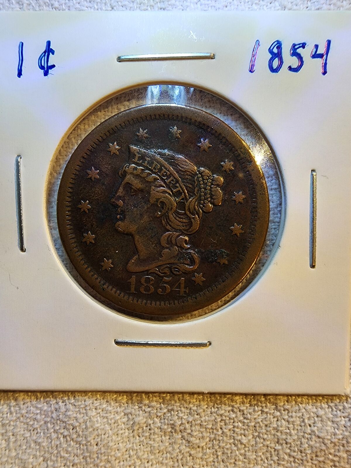 1854 US Braided Hair 1 Cent