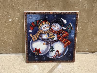 Small Tile Snowman Coaster w/ Cork Back