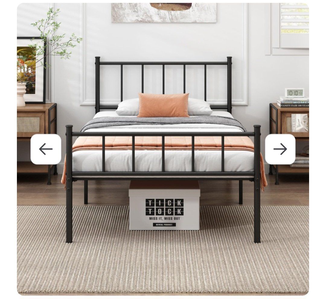 New Metal Twin Bed Frame with Headboard and Footboard. No Box Spring Needed, fits Twin Mattress. platform style underbed storage