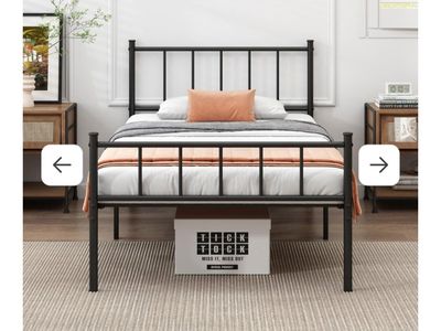 New Metal Twin Bed Frame with Headboard and Footboard. No Box Spring Needed, fits Twin Mattress. platform style underbed storage