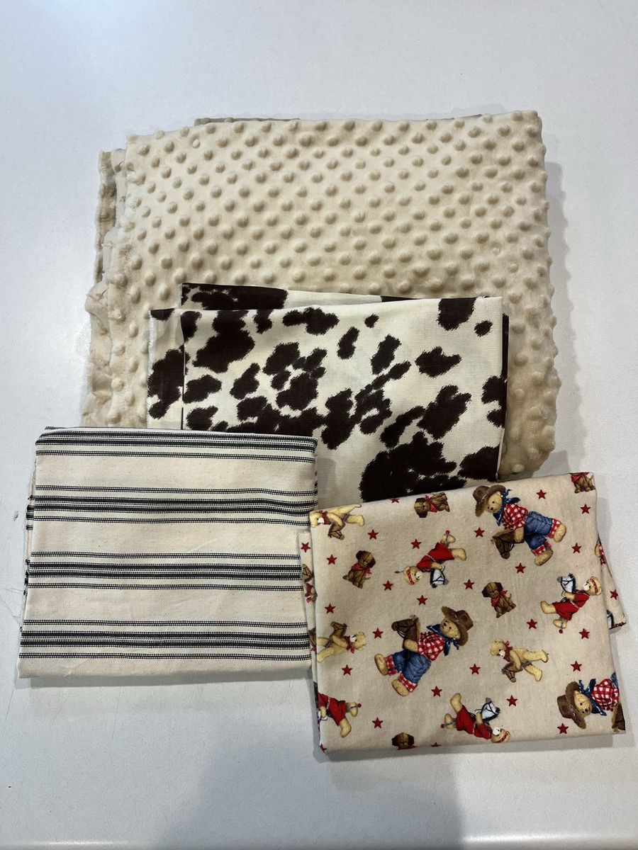 Assorted Fabric Bundle - Cow Print, Stripes, Teddy Bears & Minky