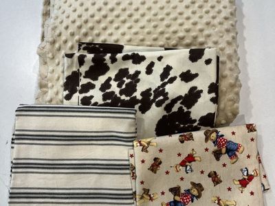 Assorted Fabric Bundle - Cow Print, Stripes, Teddy Bears & Minky